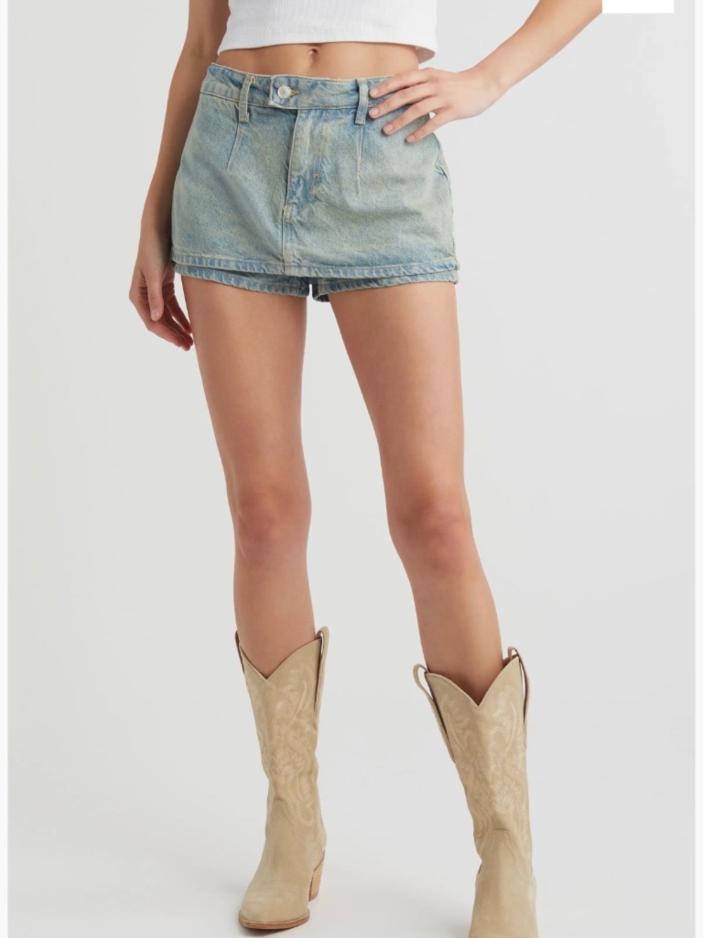 Free People We The Free Galivanting Low Rise Blue Denim Mini Skort Cowgirl Sz 29